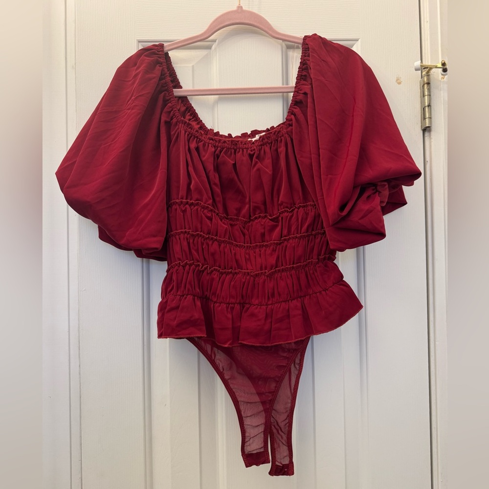Entro Red Puff Sleeve Bodysuit